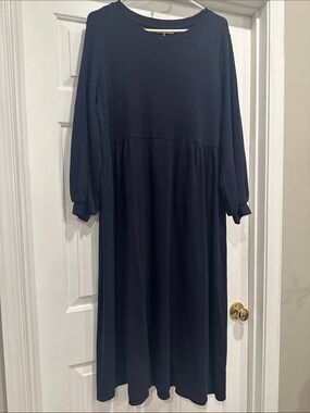 Midi Long-Sleeve Navy Dress